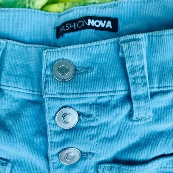 Fashion Nova blue corduroy button fly high waisted shorts size 5 - Picture 2 of 6